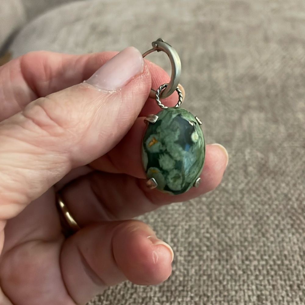 Brushed Silver Hoop Earrings With Multiple Stone … - image 3